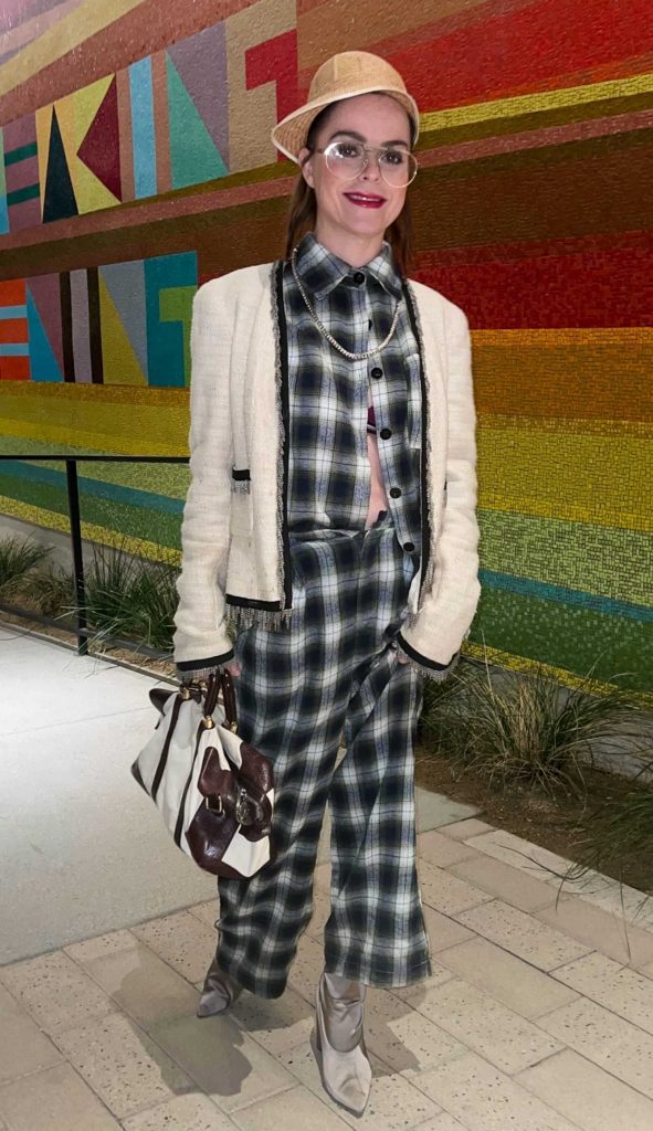 Taryn Manning in a Plaid Pantsuit