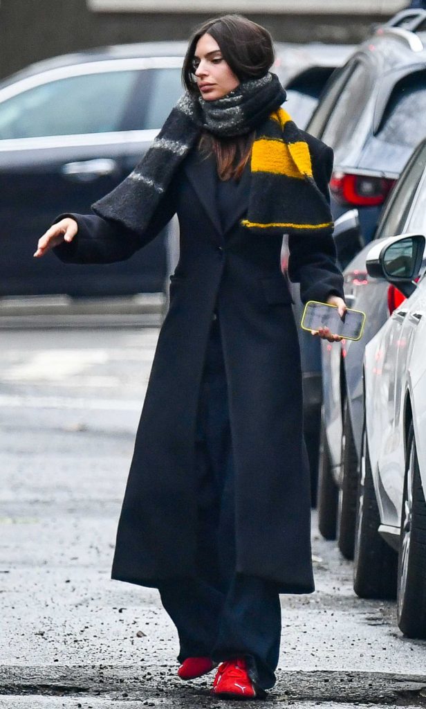 Emily Ratajkowski in a Black Coat