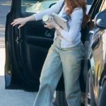 Madelaine Petsch in an Olive Pants Arrives at Tyga’s Home in Beverly Hills