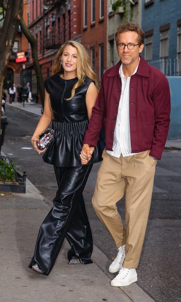 Blake Lively in a Black Leather Ensemble