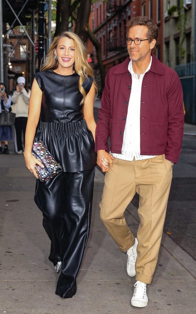 Blake Lively in a Black Leather Ensemble