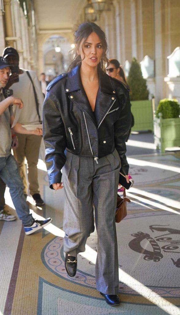 Eiza Gonzalez in a Black Leather Biker Jacket