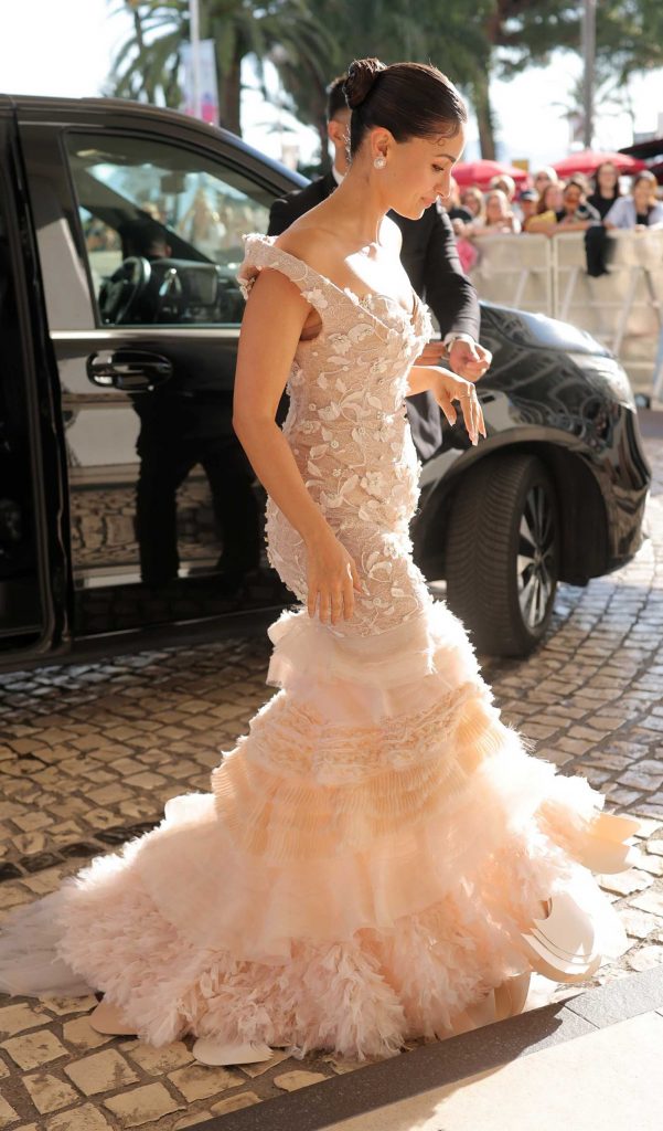 Alia Bhatt in a Beige Lace Dress