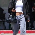 Amelia Hamlin in a Black Leather Jacket Arrives at Beverly Glenn Deli in Los Angeles