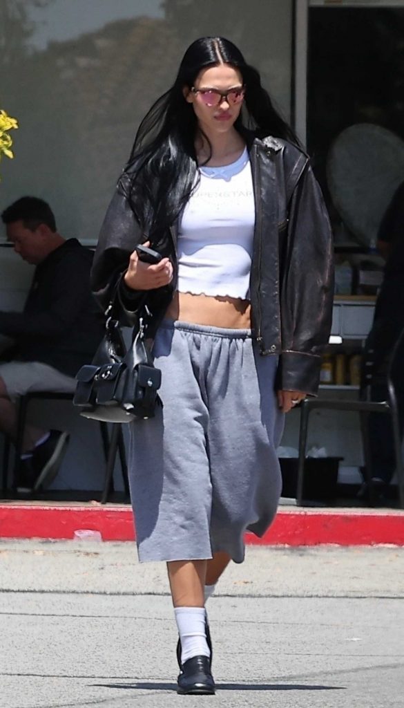 Amelia Hamlin in a Black Leather Jacket