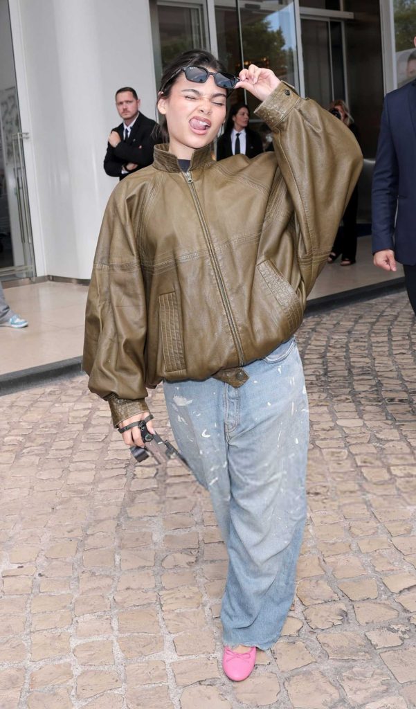 Ariana Greenblatt in a Tan Leather Jacket