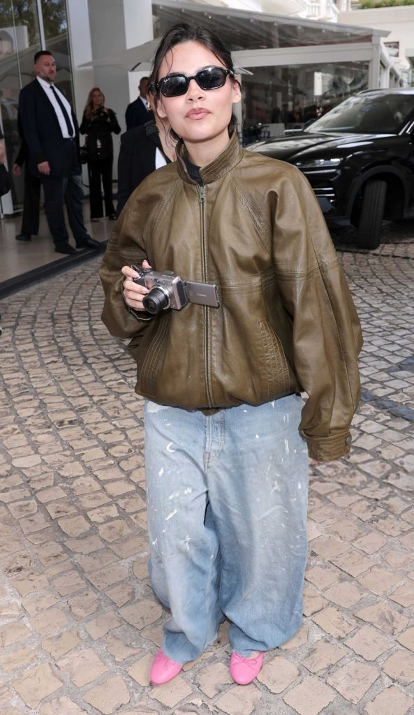 Ariana Greenblatt in a Tan Leather Jacket