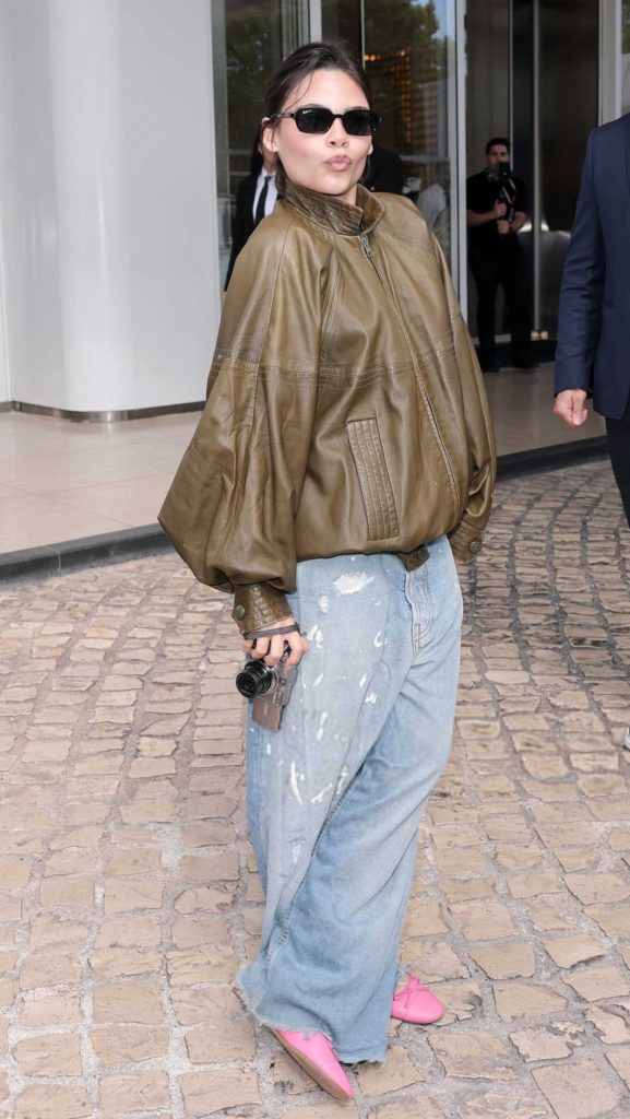 Ariana Greenblatt in a Tan Leather Jacket