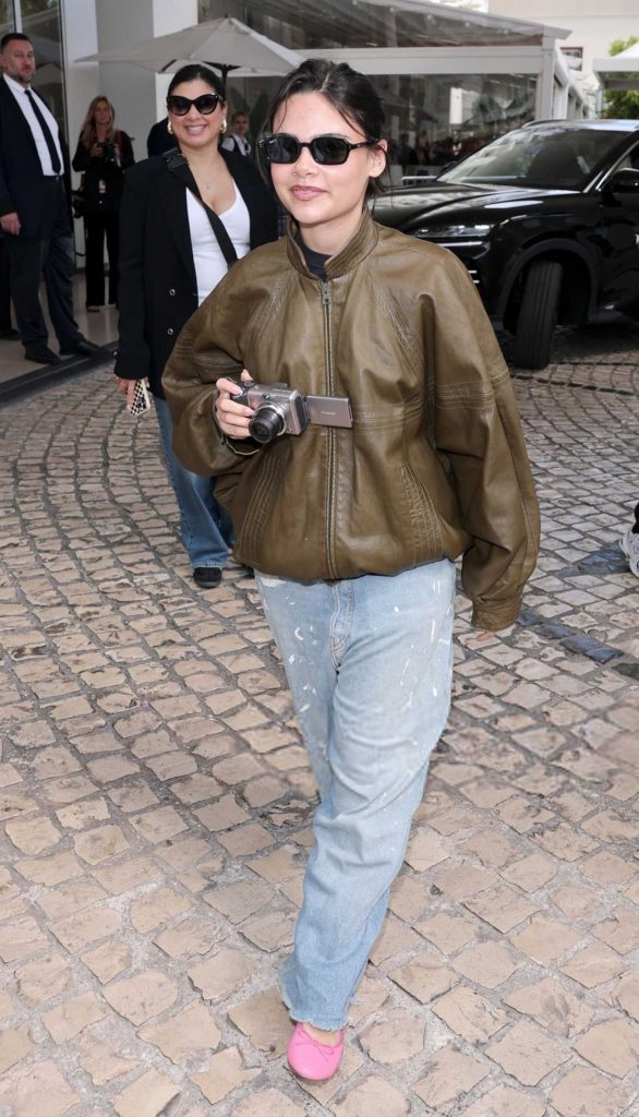 Ariana Greenblatt in a Tan Leather Jacket