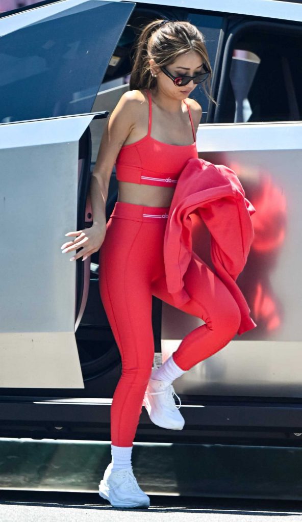 Brenda Song in a Red Workout Ensemble