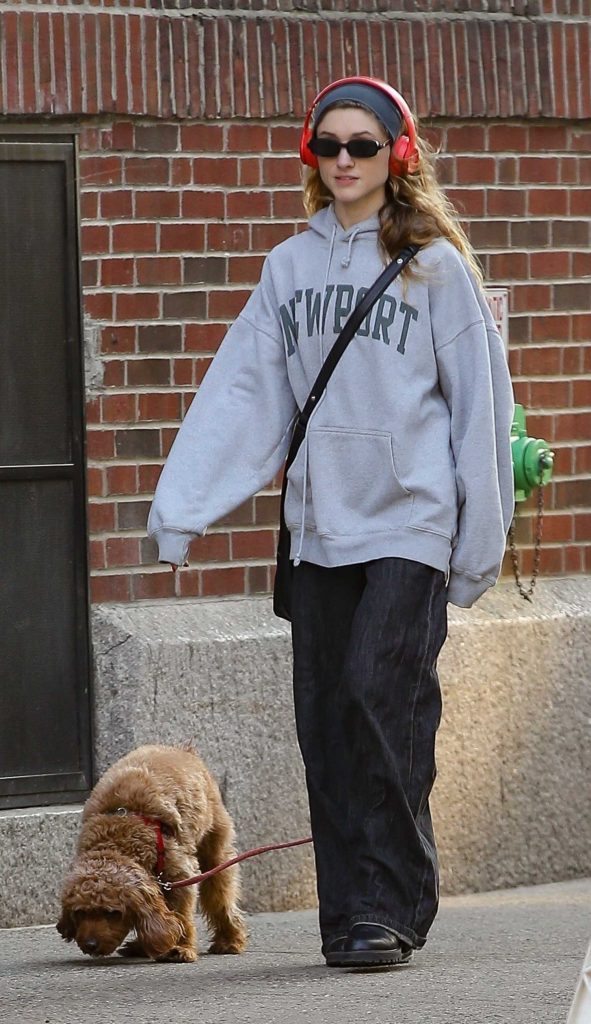 Natalia Dyer in a Grey Hoodie