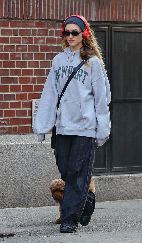 Natalia Dyer in a Grey Hoodie