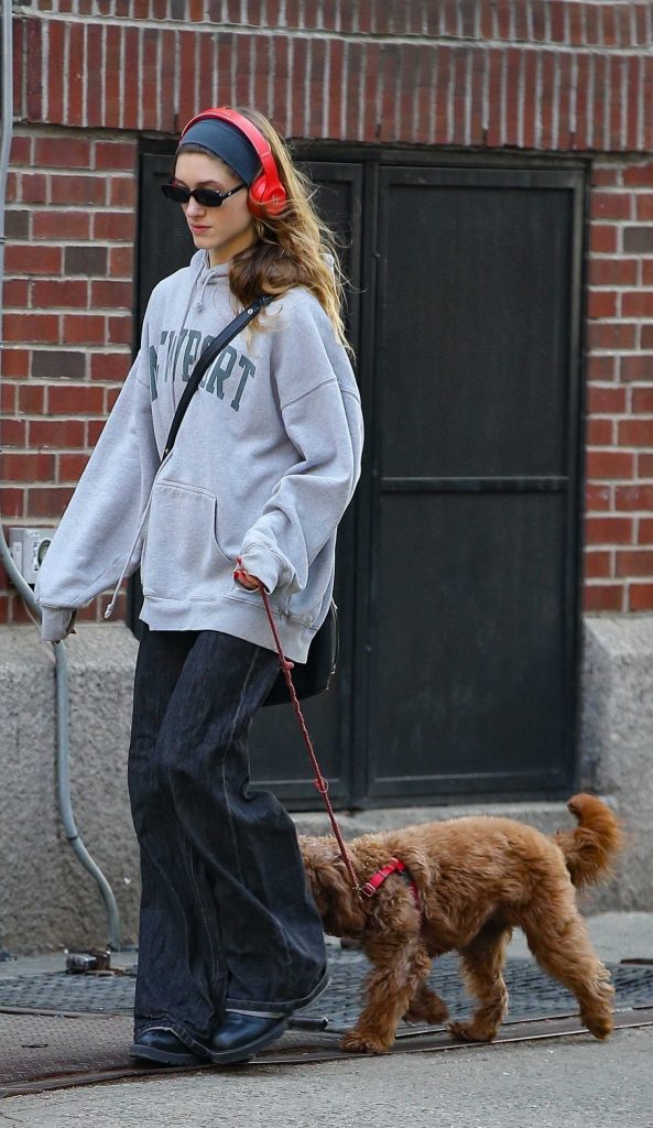 Natalia Dyer in a Grey Hoodie