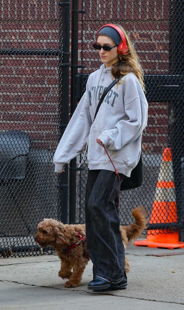 Natalia Dyer in a Grey Hoodie