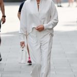 Amanda Holden in a White Pantsuit Leaves the Heart Radio in London