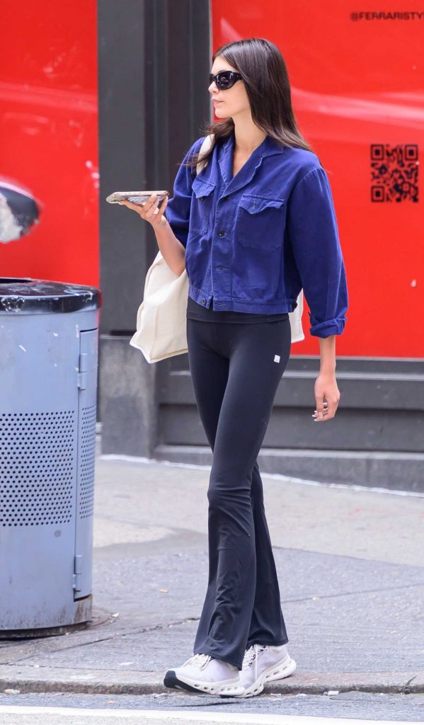 Kaia Gerber in a Blue Denim Jacket