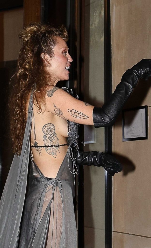 Miley Cyrus in a Grey Sheer Dress