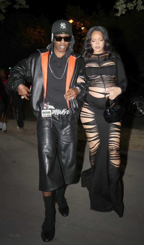 Rihanna in a Black Ripped Dress