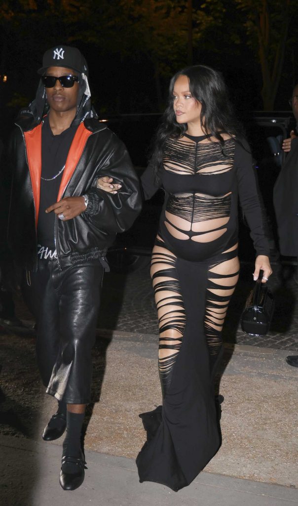 Rihanna in a Black Ripped Dress