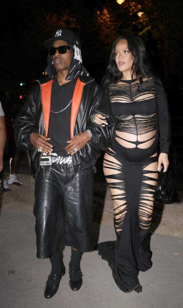 Rihanna in a Black Ripped Dress