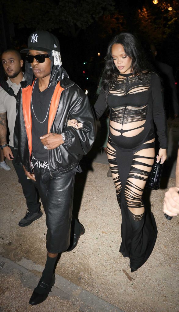 Rihanna in a Black Ripped Dress