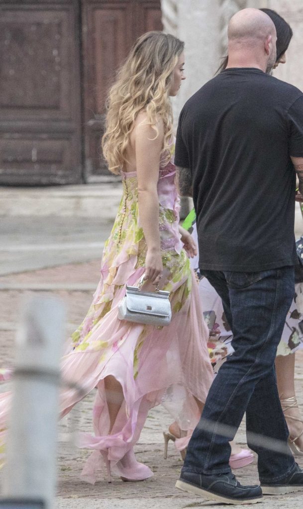 Sydney Sweeney in a Pink Floral Dress
