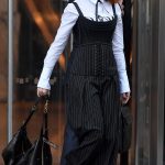 Emily Blunt in a Black Pinstriped Pants on the Set of The Devil Wears Prada 2 in New York City