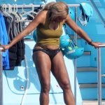 Serena Williams in a Black Bikini on a Boat in Positano