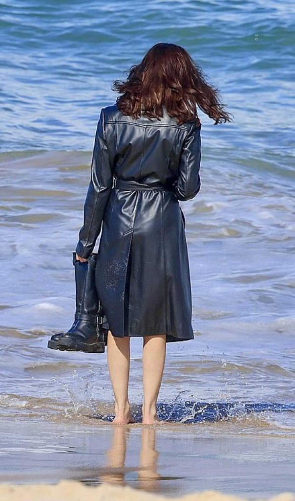 Jenna Ortega in a Black Leather Coat