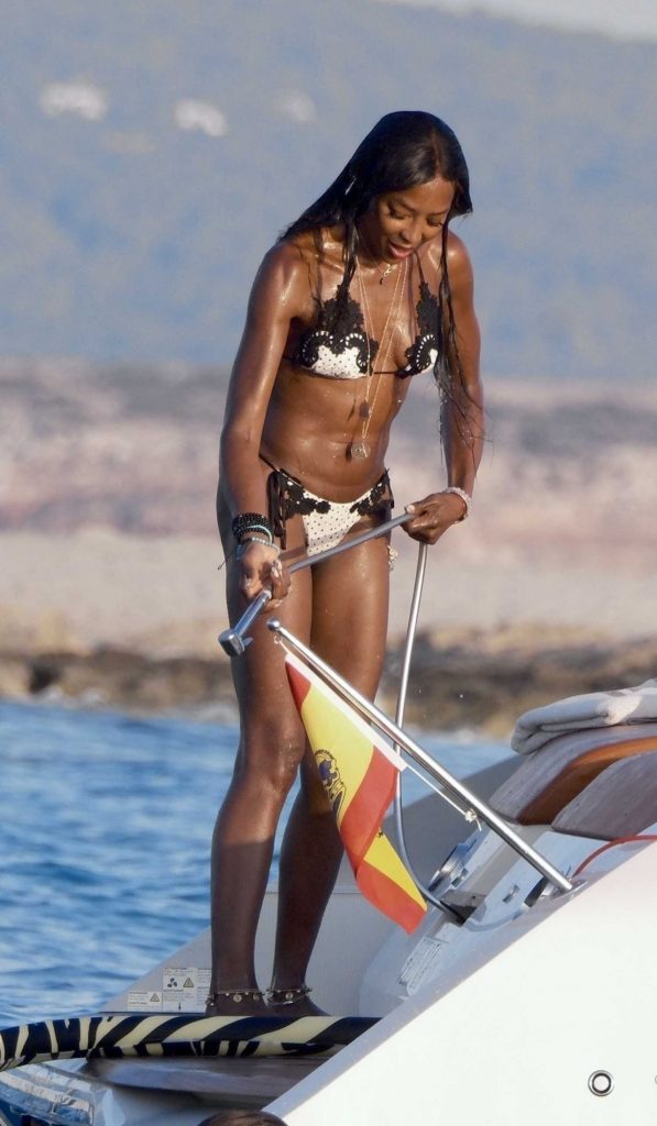 Naomi Campbell in a White Polka Dot Bikini