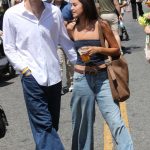 Sophia Hammons in a Navy Polka Dot Top Goes Shopping with Dylan Hoffman at the Farmer’s Market in Studio City