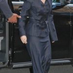 Ariana Greenblatt in a Black Pinstriped Ensemble Arrives at Her Hotel in Paris