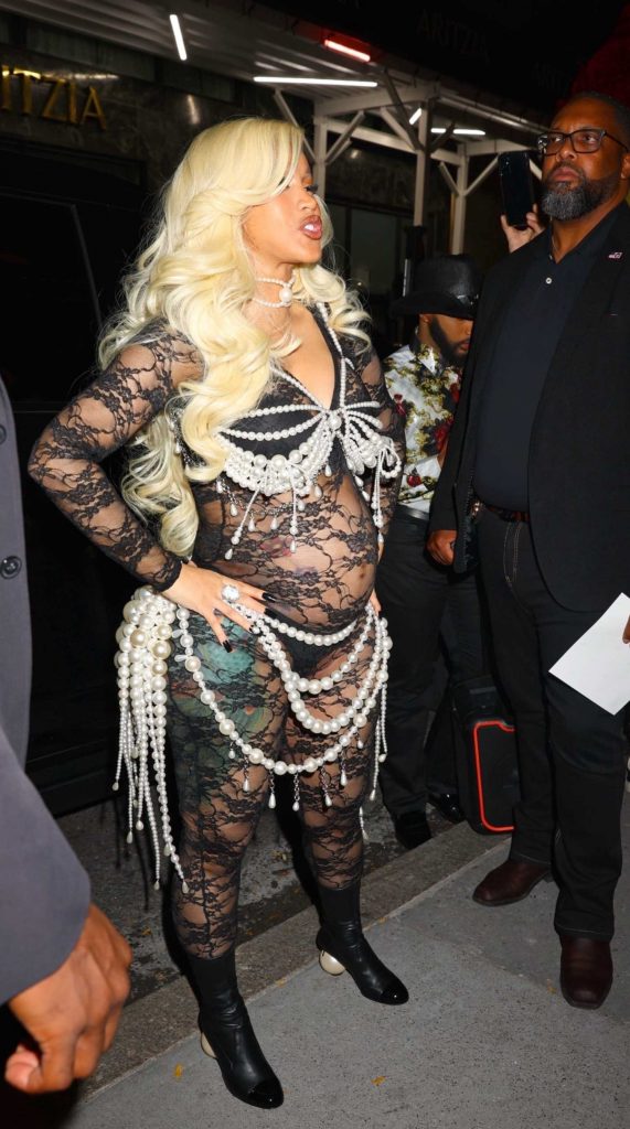 Cardi B in a Black See-Through Catsuit