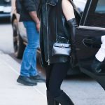 Lady Gaga in a Black Ensemble Arrives to The Late Show with Stephen Colbert at the Ed Sullivan Theater in New York City