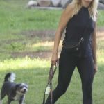 Malin Akerman in a Black Leggings Walks Her Dog Out in LA