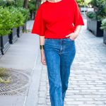 Zoey Deutch in a Red Tee Was Seen in the Meatpacking District in New York