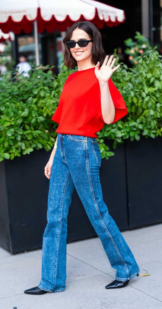 Zoey Deutch in a Red Tee