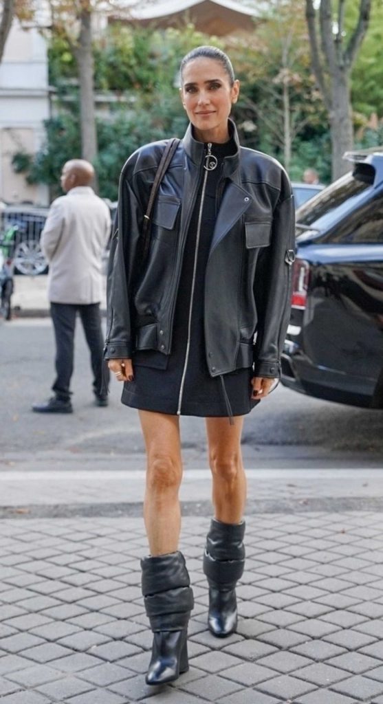 Jennifer Connelly in a Black Leather Jacket