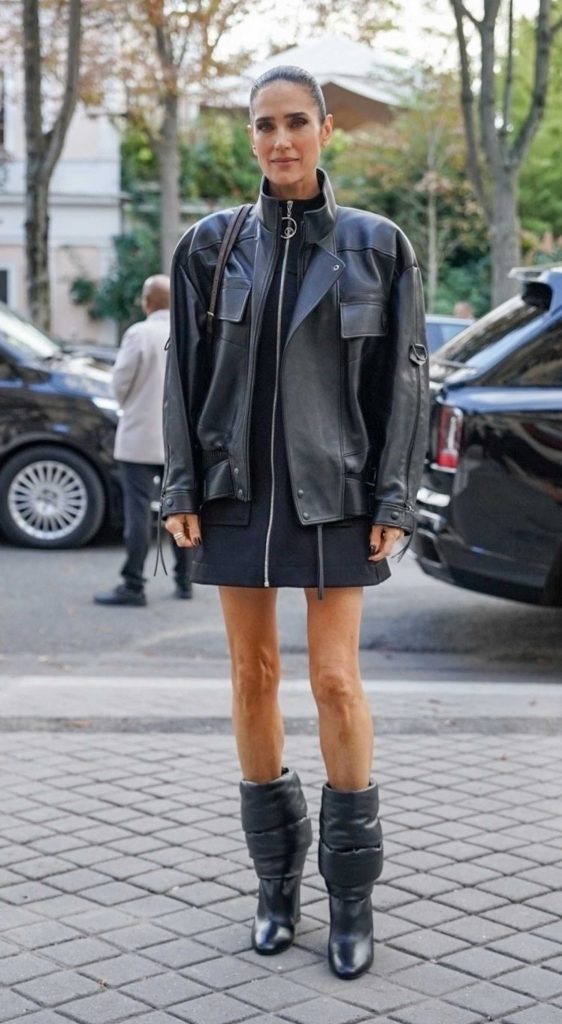 Jennifer Connelly in a Black Leather Jacket