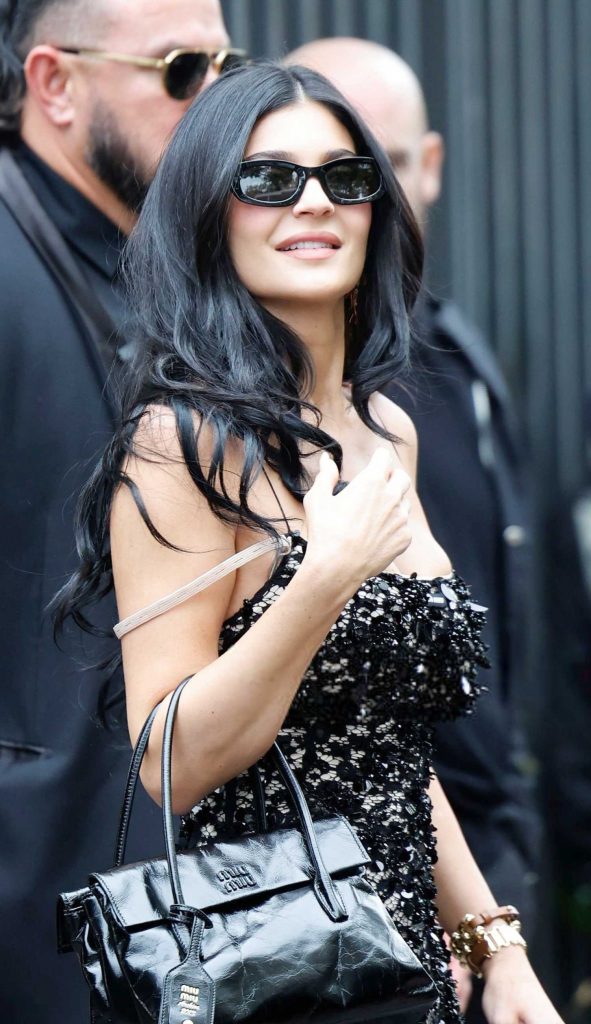 Kylie Jenner in a Black Lace Dress