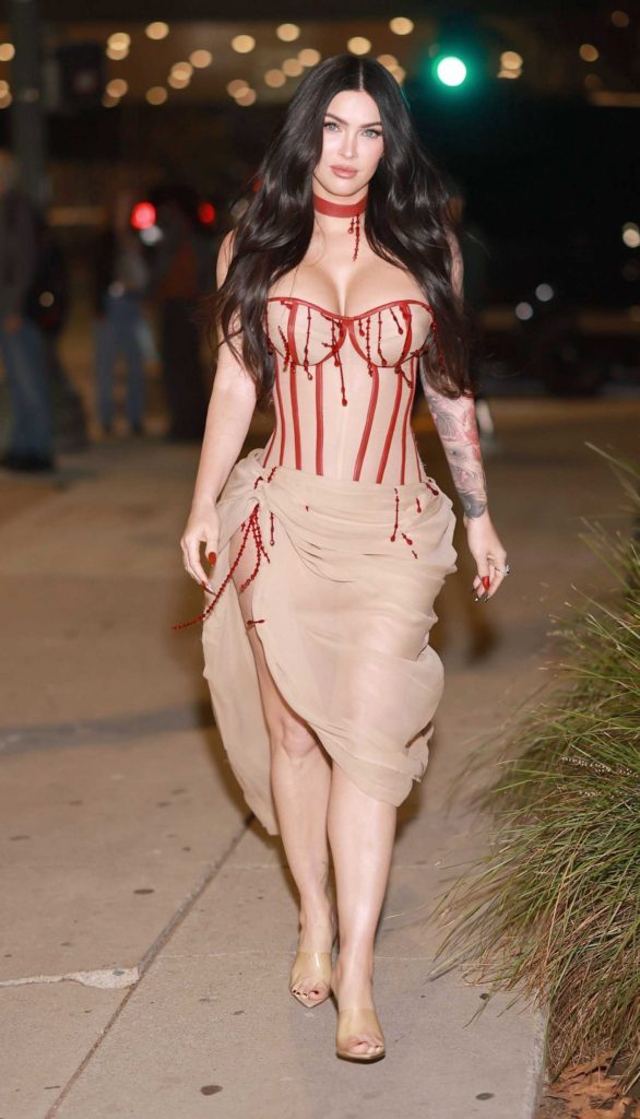 Megan Fox in a Beige Corset