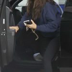 Mila Kunis in a Blue Hoodie Arrives at a Spa in Los Angeles