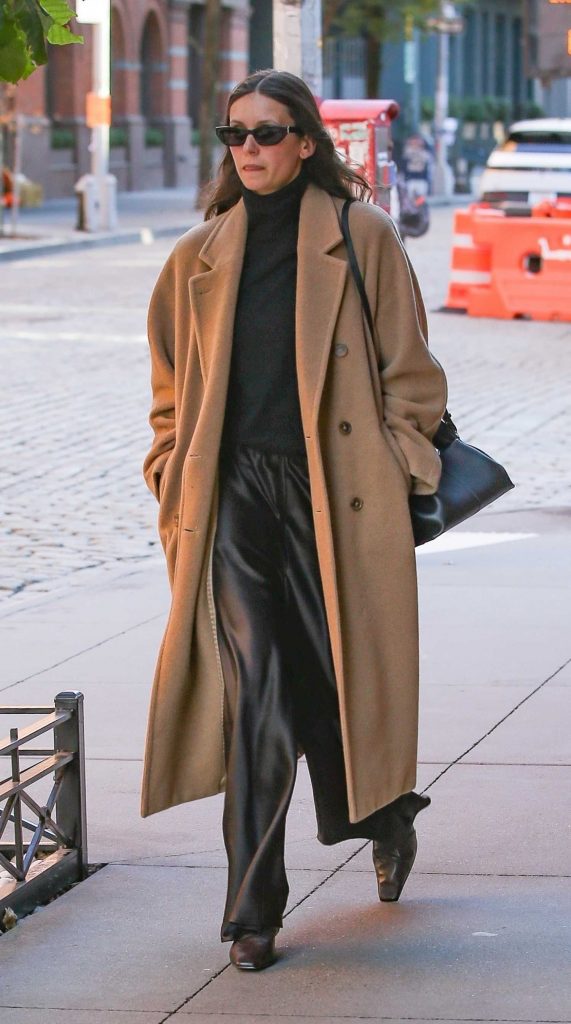 Nina Dobrev in a Beige Coat
