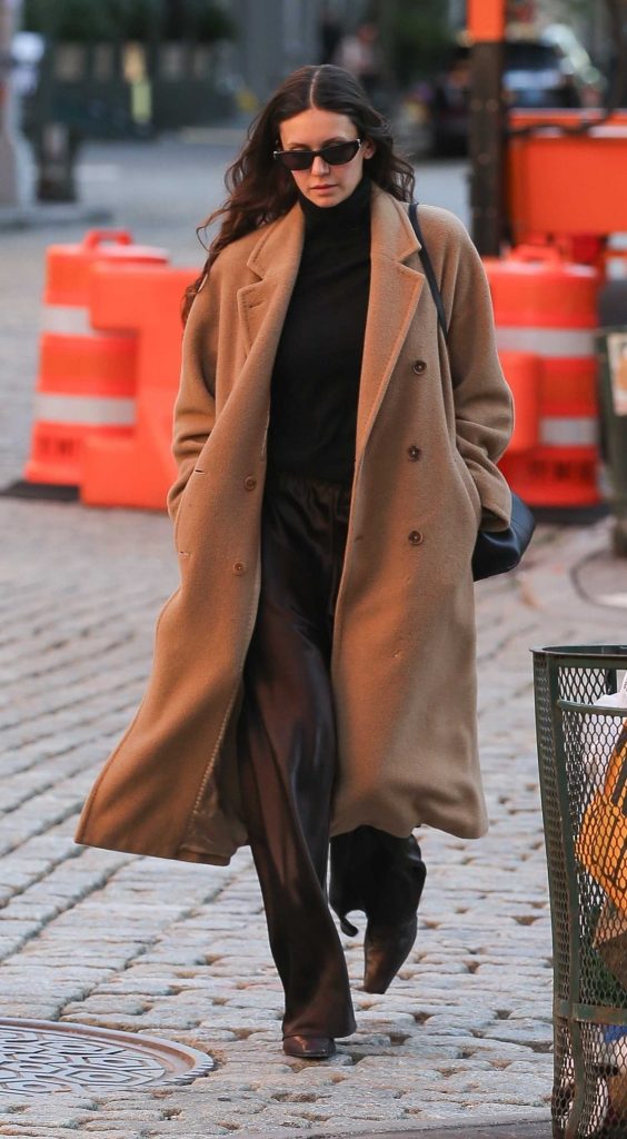 Nina Dobrev in a Beige Coat