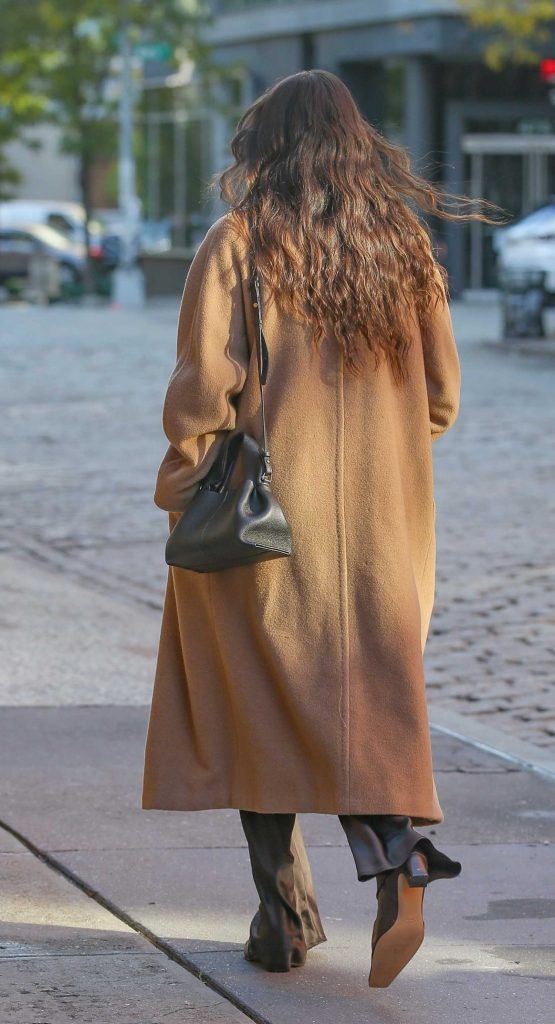 Nina Dobrev in a Beige Coat