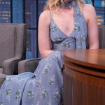 Elle Fanning in a Grey Floral Dress Attends the Late Night with Seth Meyers in New York City