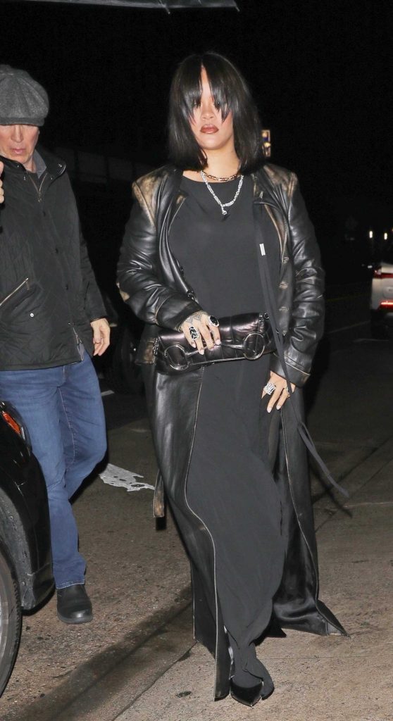 Rihanna in a Black Leather Coat