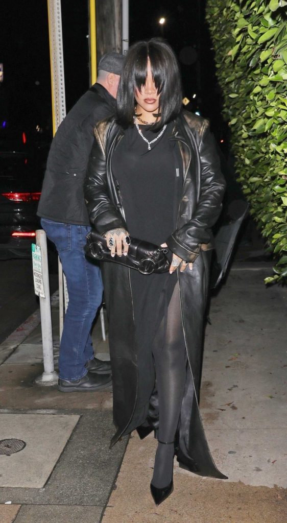 Rihanna in a Black Leather Coat