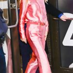 Gwyneth Paltrow in a Pink Ensemble Leaves the GMA Studios in New York City