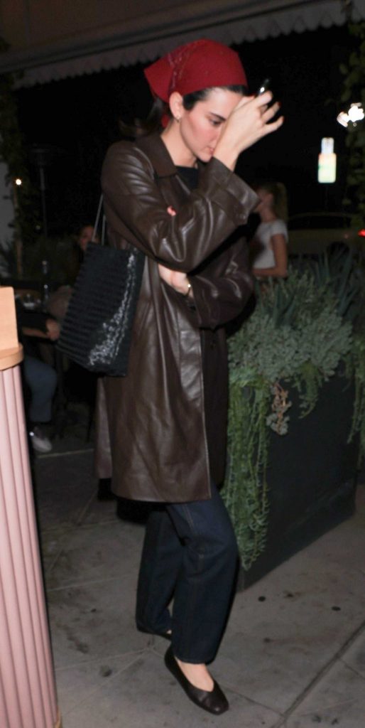 Kendall Jenner in a Brown Leather Coat